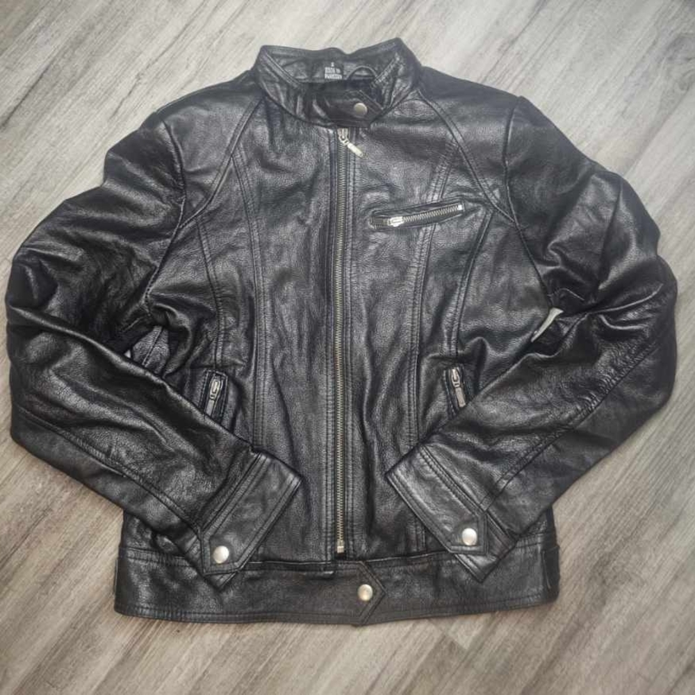 Women's Black Genuine Leather Motorcycle Biker Jacket